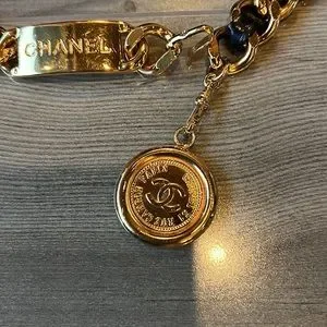 Vintage Chanel CC medallion gold chain w/ black leather, Chanel original design. CHANEL | Accessories | Vintage Chanel Cc Medallion Gold  main image 4